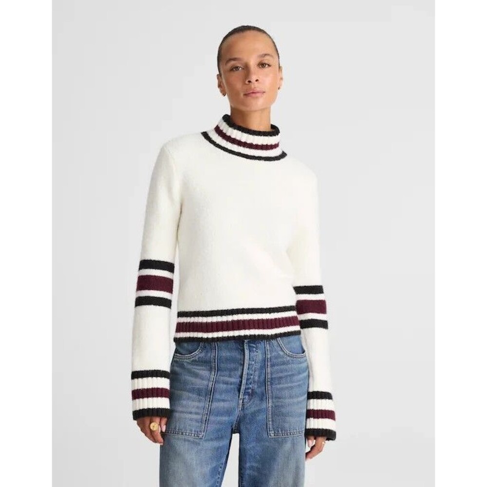 MADEWELL Ribbed-Trim Mockneck Sweater XS Jet Black Stripe Slim Fit NWT B77